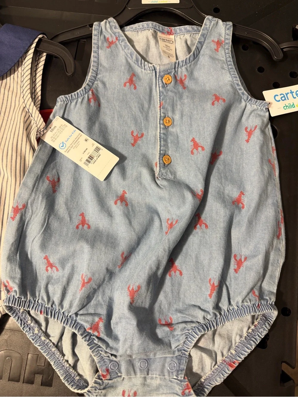 Carter's Blue Striped and Light Denim Lobster Romper Set